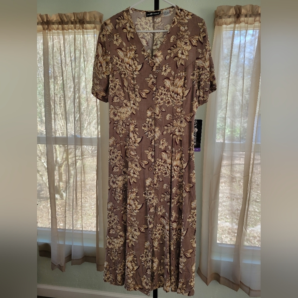 Vintage Sag Harbor Floral Midi Dress Y2K Button Front Rayon Size 16 NWT - Picture 2 of 14